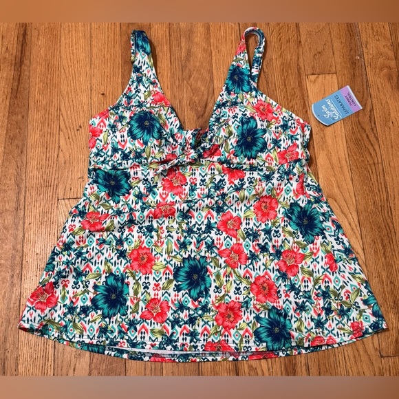 Swim Solutions Printed Bow Tummy-Control Tankini Top in Blue - Picture 4 of 6